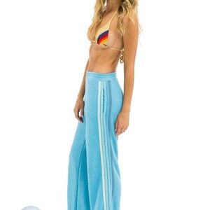 Aviator Nation 5 Stripe Wide-Leg Pants with Side Stripes and Pockets Aqua